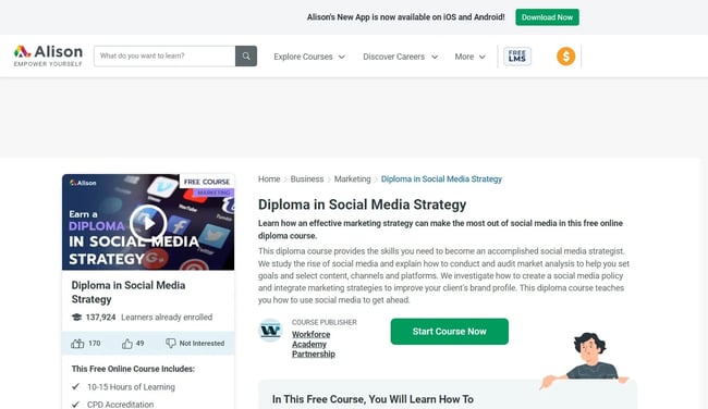 Image of the diploma in social media strategy course