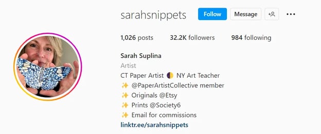Creative Instagram bio ideas for Etsy shops, sarah snippets