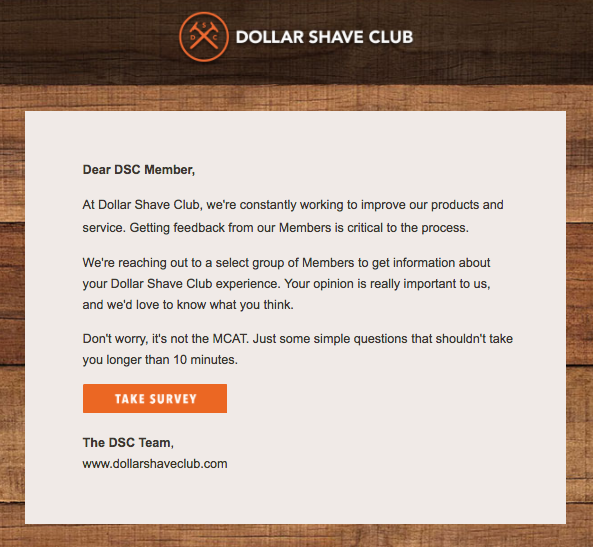 Dollar shave club feedback email