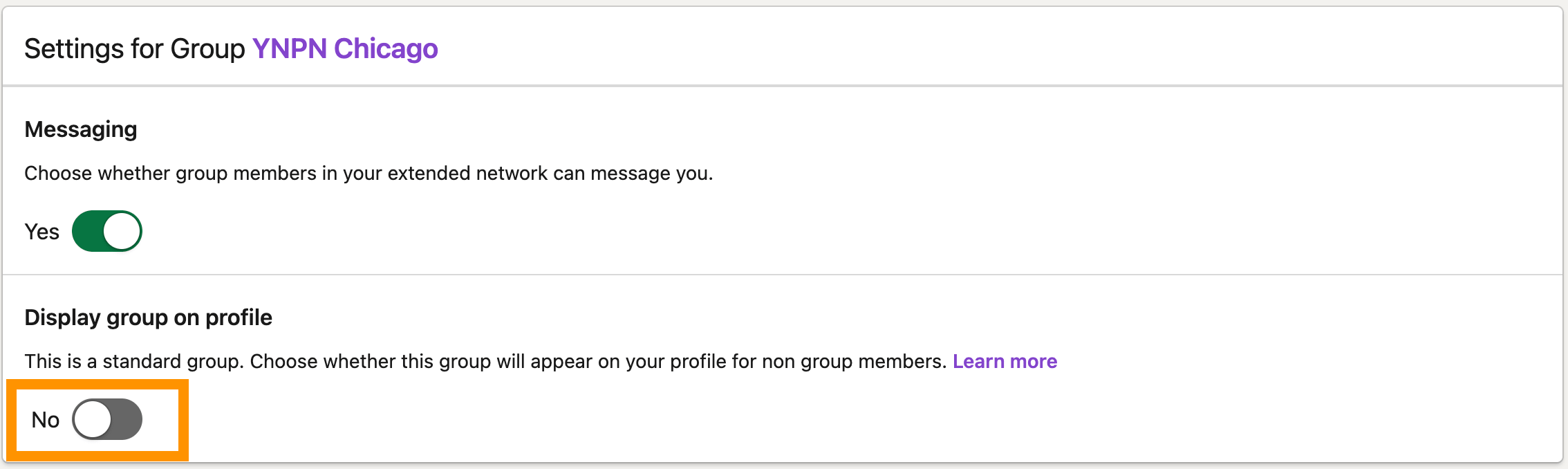 the settings interface for a linkedin group