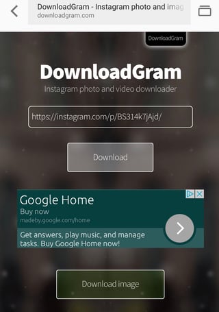 Button to download image from Instagram on DownloadGram