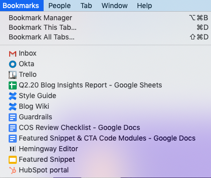 Favicons displayed in bookmarks list