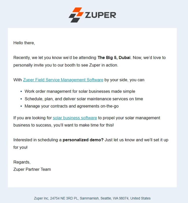 Zuper event email drip campaign series 2