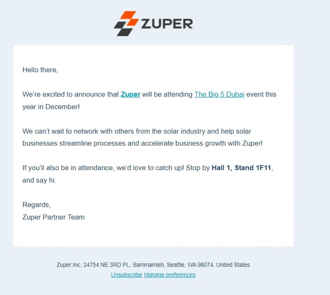 Zuper event email drip campaign series 1