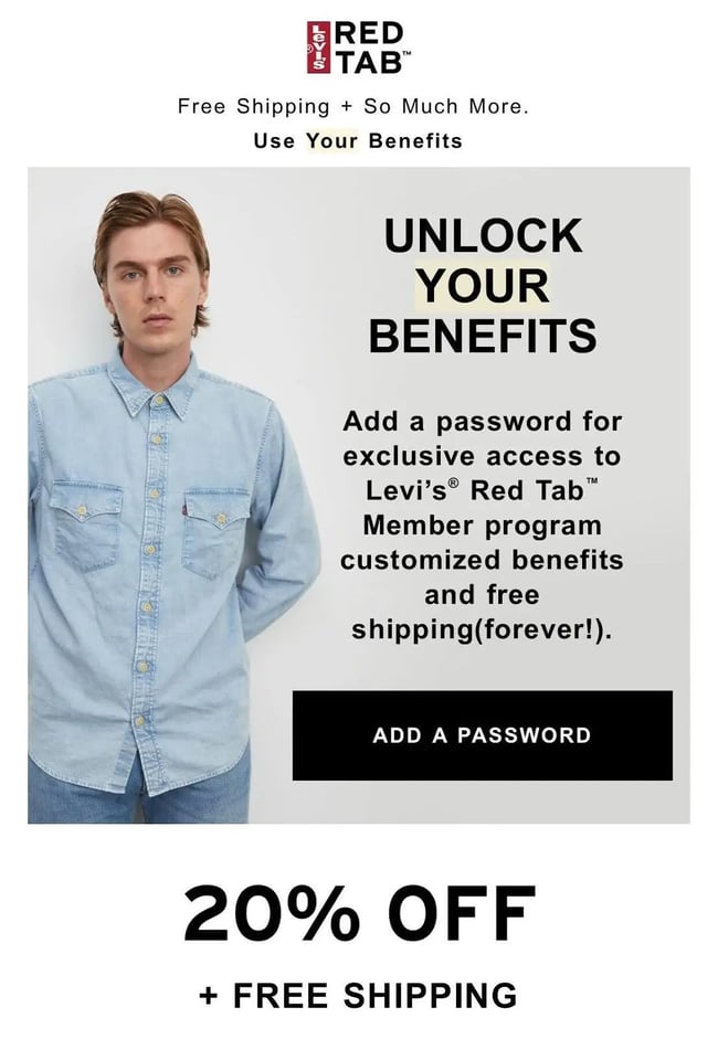 Onboarding Email Drip Campaign Example: Levi’s Red Tab