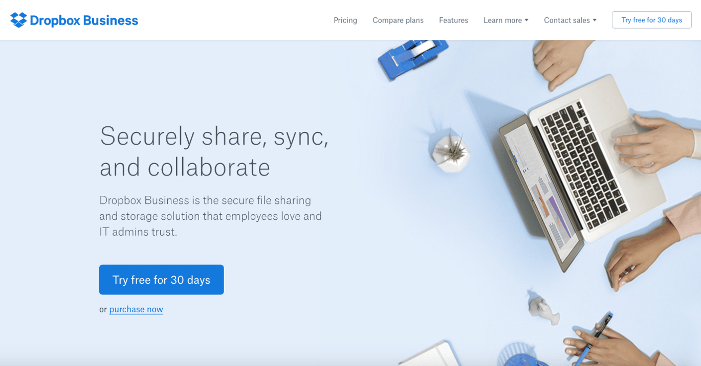 Dropbox homepage web design