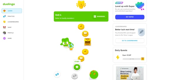 Duolingo is a gamified language learning app