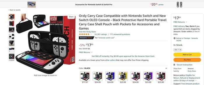 best ecommerce niches, Amazon store selling Nintendo Switch cases