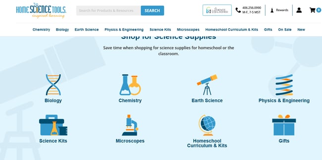 ecommerce website examples: home science tools