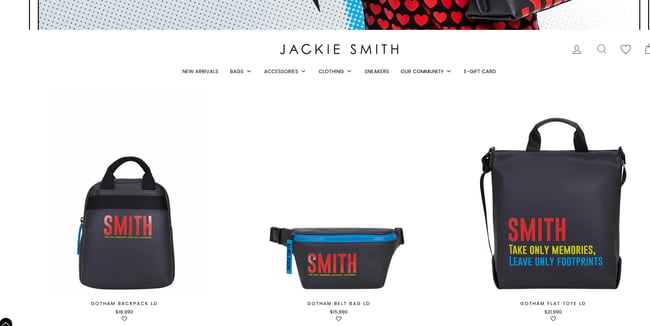 ecommerce website examples: jackie smith