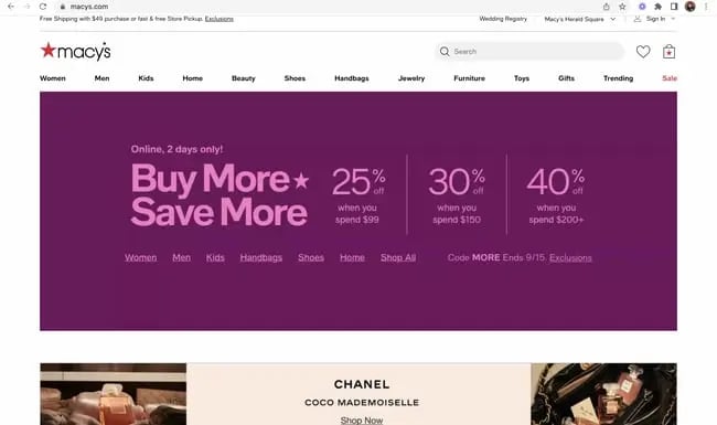 Ecommerce website redesign: Macy's ecommerce site post updates