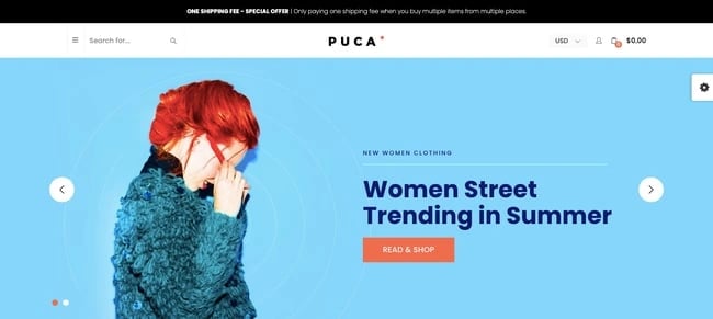 Fashion homepage demo of responsive ecommerce theme Puca