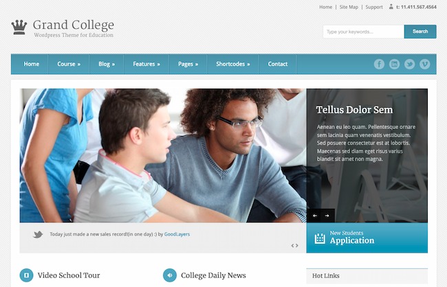 Education WordPress theme example: Grand College