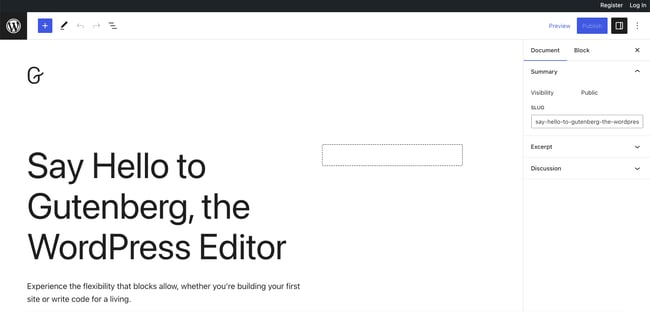 Elementor vs Gutenberg: Homepage for the Gutenberg editor. 