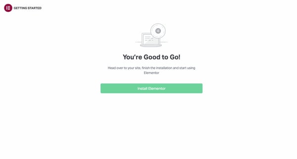 Assistant d'installation d'Elementor confirmant la compatibilité et invitant les utilisateurs à terminer l'installation d'Elementor