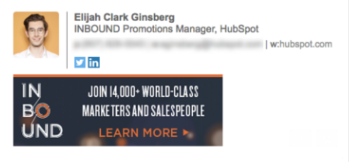 Email signature by Elijah Ginsberg that promotes the INBOUND marketing conference