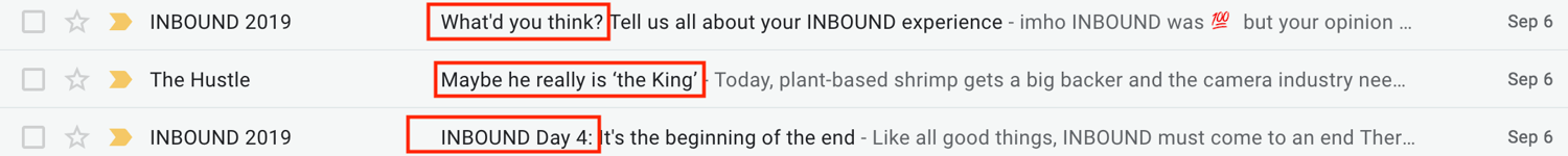 email subject line example from email on desktop