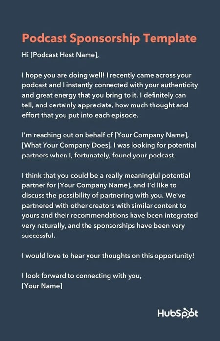Podcast sponsorship email template.