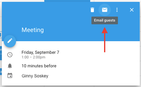 Biểu tượng phong bì trong sự kiện Lịch Google để gửi email cho khách về một cuộc họp