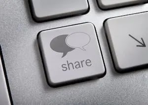 email marketing with leads: image shows keyboard with the word 'share' and messaging talk bubbles