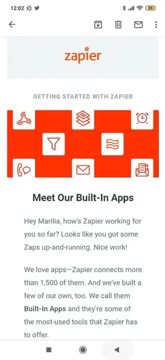 An example of a responsive email template from Zapier optimized for mobile users