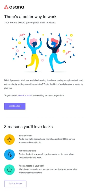 onboarding email templates, sample email from Asana on how to state your value proposition in an email