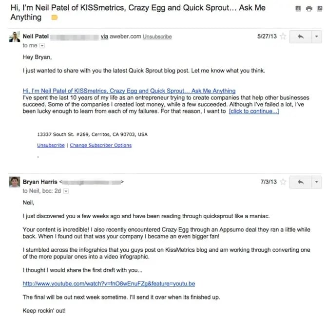 cold email outreach example: neil patel