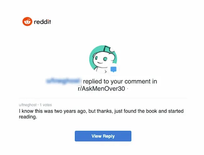 Email personalization example: Reddit