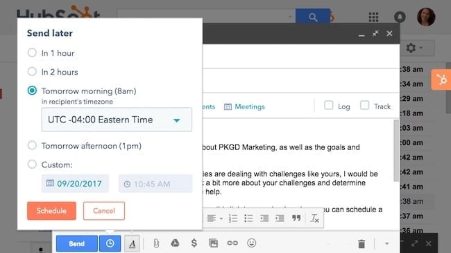 HubSpot email scheduling tool