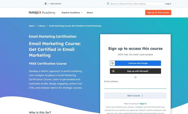 Image of the HubSpot Academy free email marketing certification