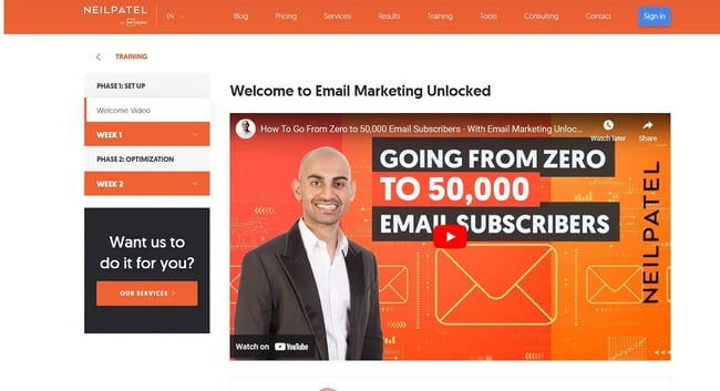 Image of Neil Patel’s email marketing unlocked course