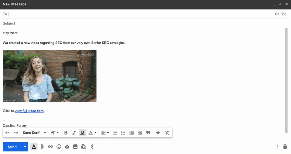 How to embed a video in an email, video GIF in email with CTA link to full video.