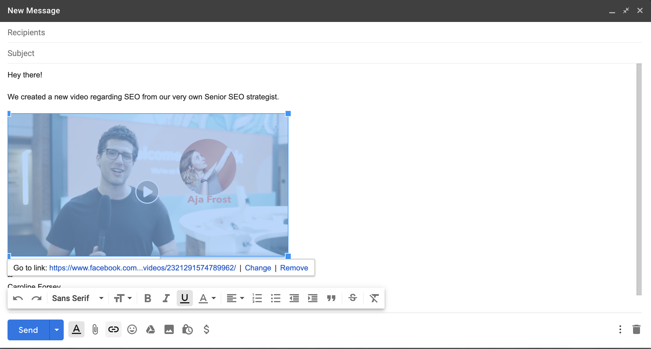 How to embed a video in an email, linking image to video site.