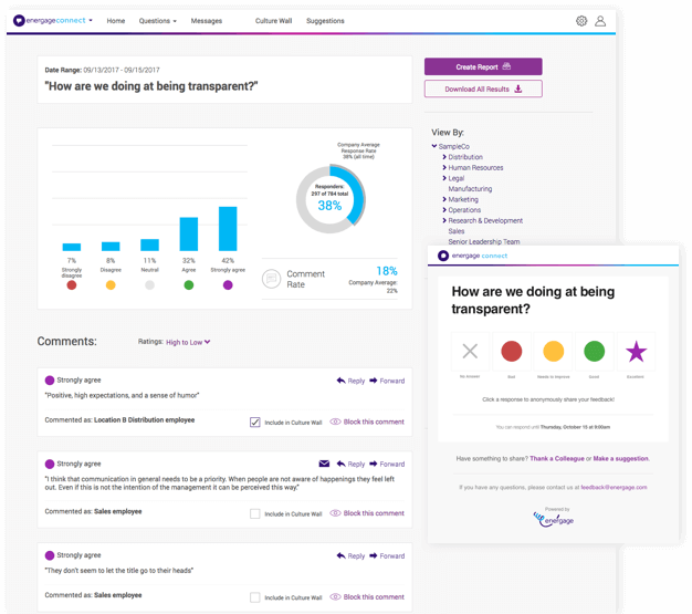 Employee engagement dashboard by Energage
