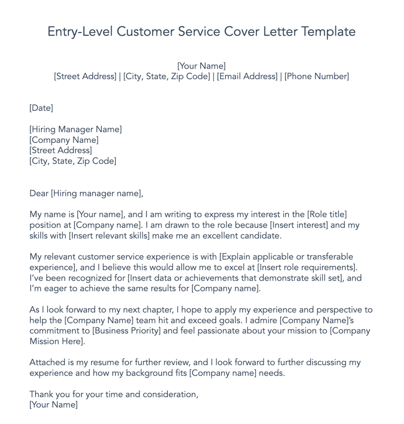 cover letter for customer service entry level