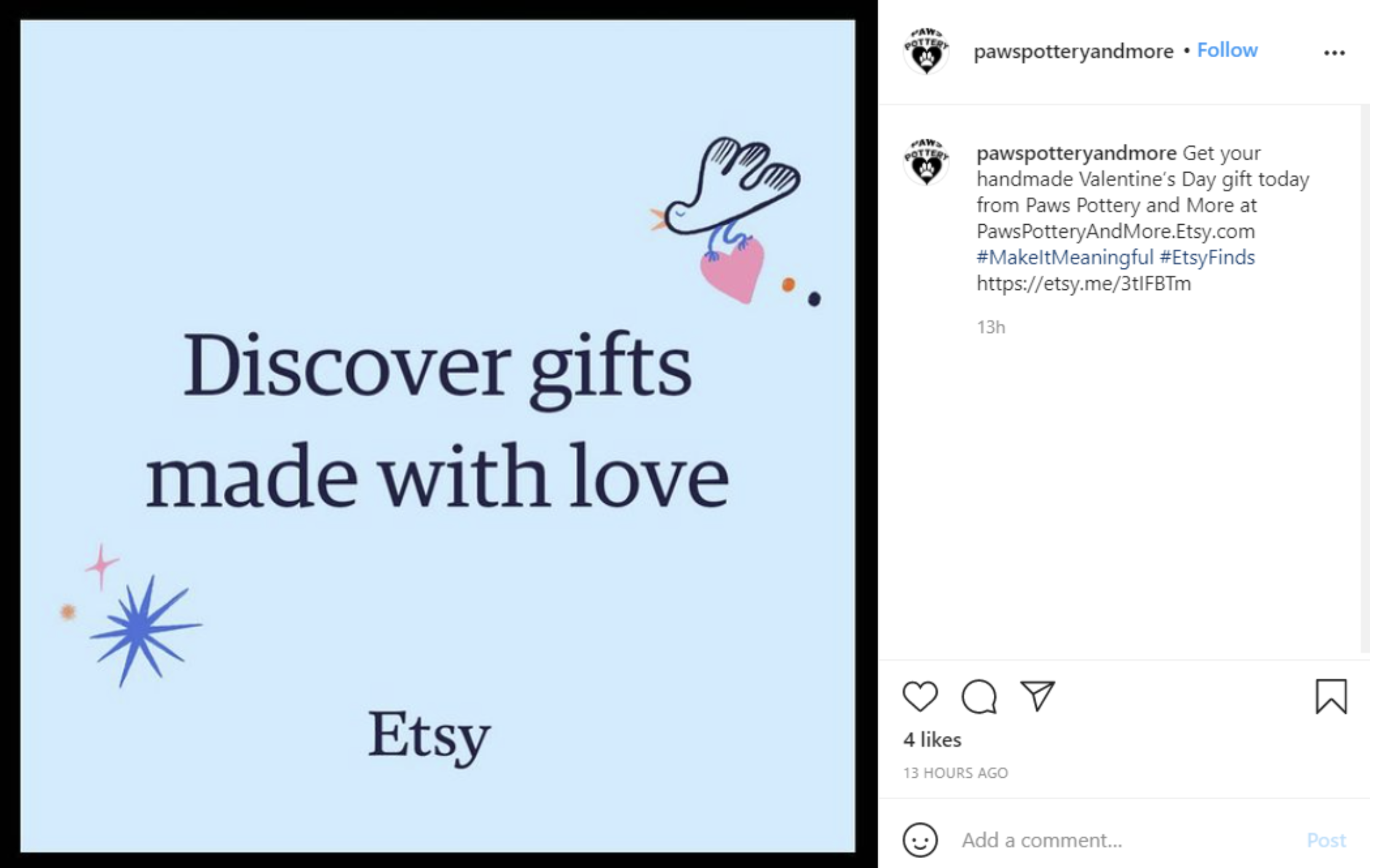 Screenshot of Etsy's ready-made Valentine's Day marketing campaign graphic.
