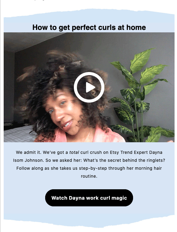 etsy video in email about haircare products
