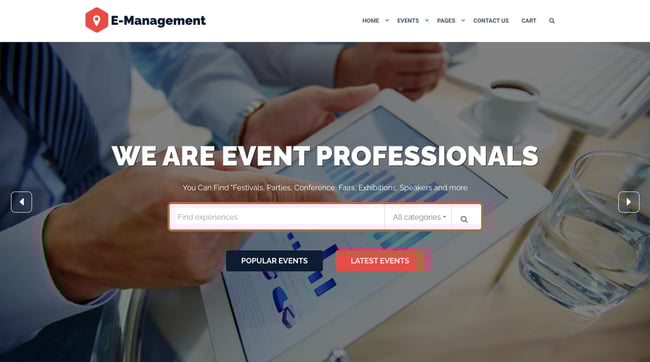 demo page for the event wordpress theme event management