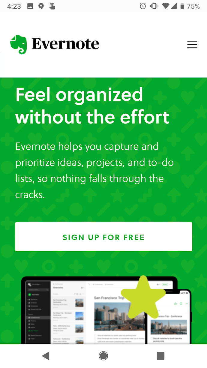 evernote sign in mobile