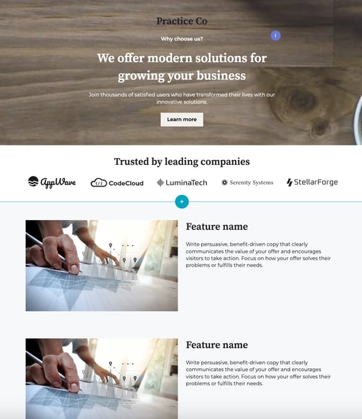example landing page template in architecture with placeholder text and images, Architecture