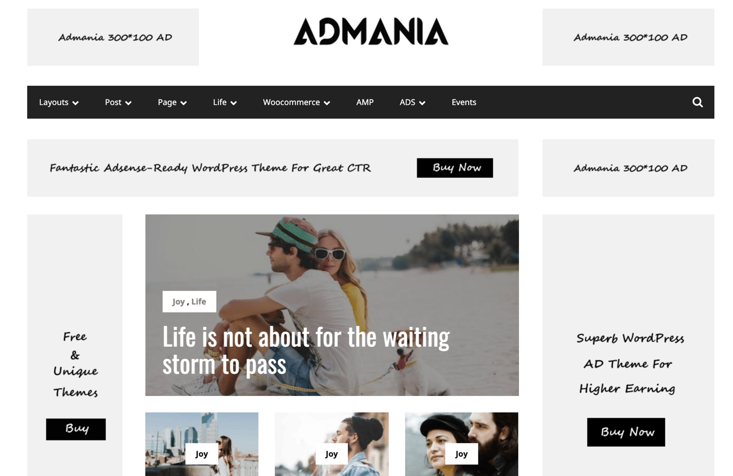 example of Admania theme increase ads revenue