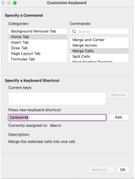 iOS shortcuts for excel