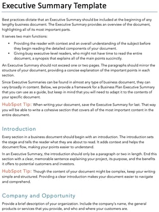executive summary example template