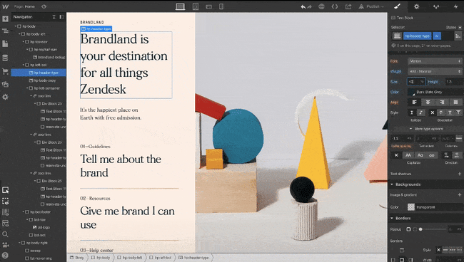 CMS examples: Webflow user editing site in Webflow designer