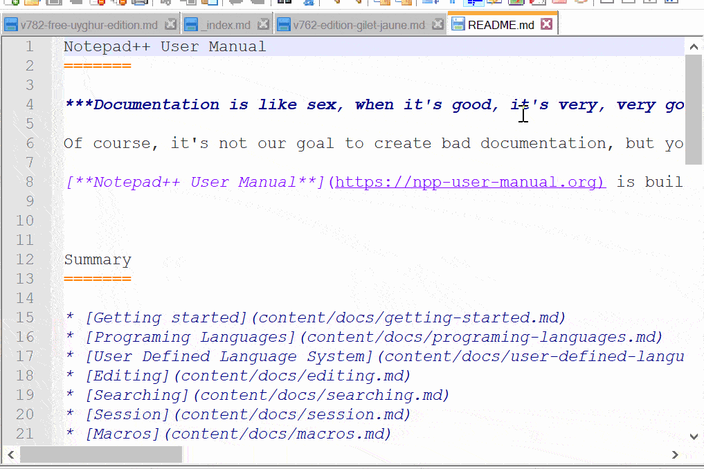 Notepad++ in split screen view with user editing two files at once