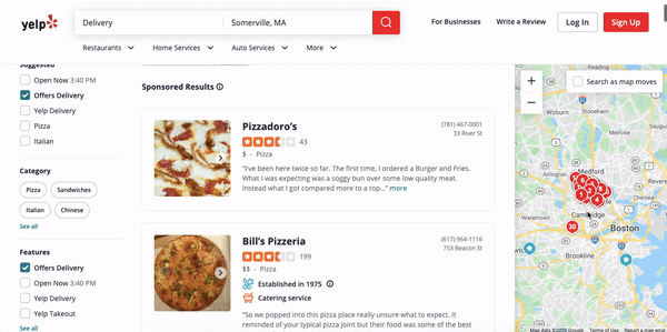 Yelp's filtering options