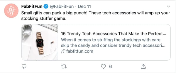 FabFitFun tweets blog aligning with personality and customer personas.