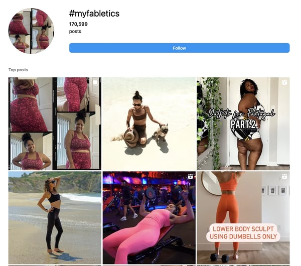 social media testimonial, Fabletics #MyFabletics Hashtag