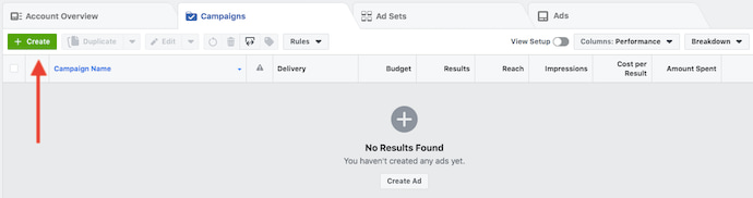 facebook ad manager create a new ad button