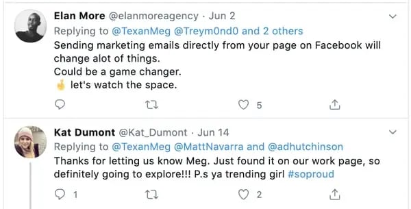 Twitter-based marketers respond to the news of Facebook's email marketing tool.